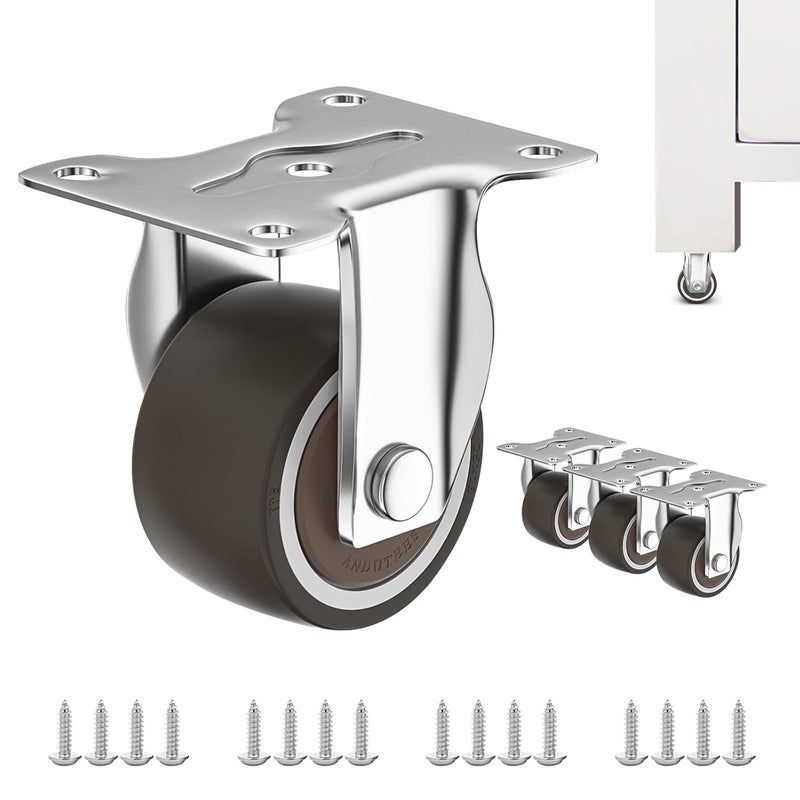 ANDUTEES 1" Small Casters Set of 4, Non Swivel Low Profile Wheels for Furniture, No Noise Mini Rubber Casters, for Small Furniture, Worktables. - Image 1